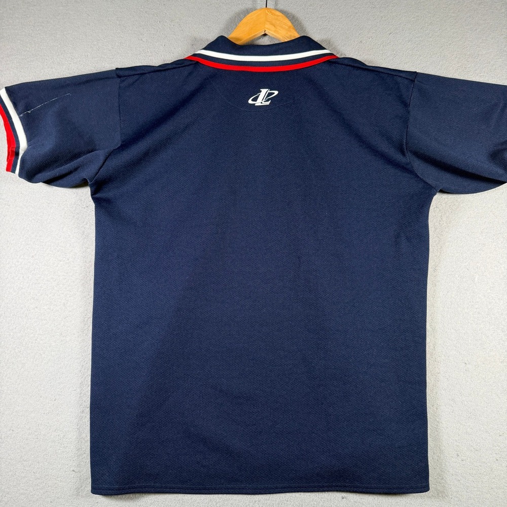 Logo Athletic Mens Navy Blue‎ Striped Trim Short Sleeve Pocket Polo Shirt Large - Picture 2 of 12